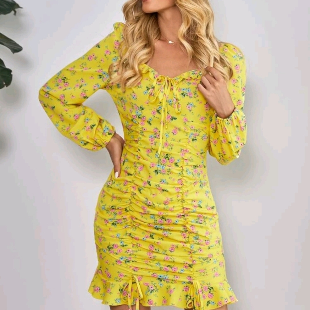 floral hem mini dress yellow - Picture 4 of 6